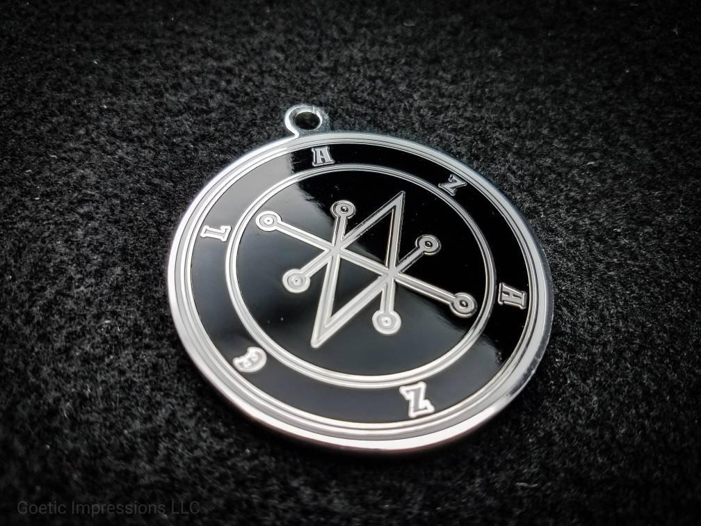 Black, White and Silver Azazel sigil pendant.