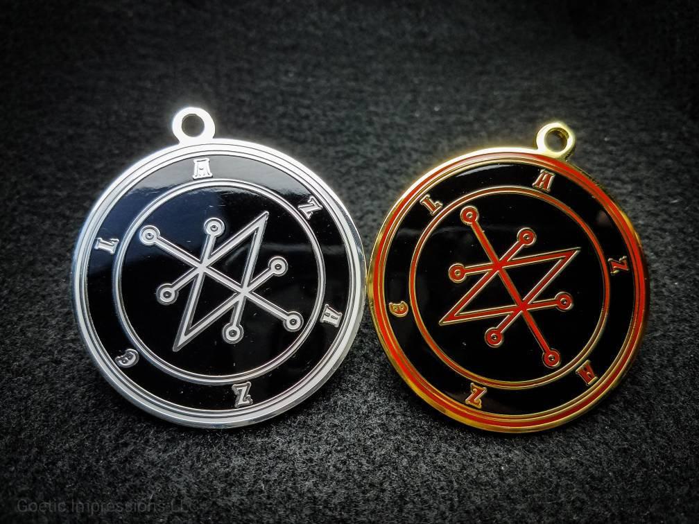 Azazel sigil pendants in black and red and white and black.