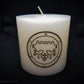 Black and white Belial seal on white pillar candle