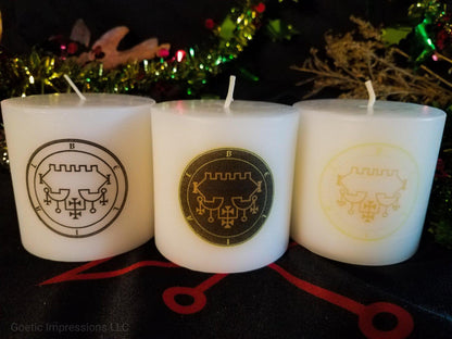 Ars Goetia Belial seal imprinted on white candles