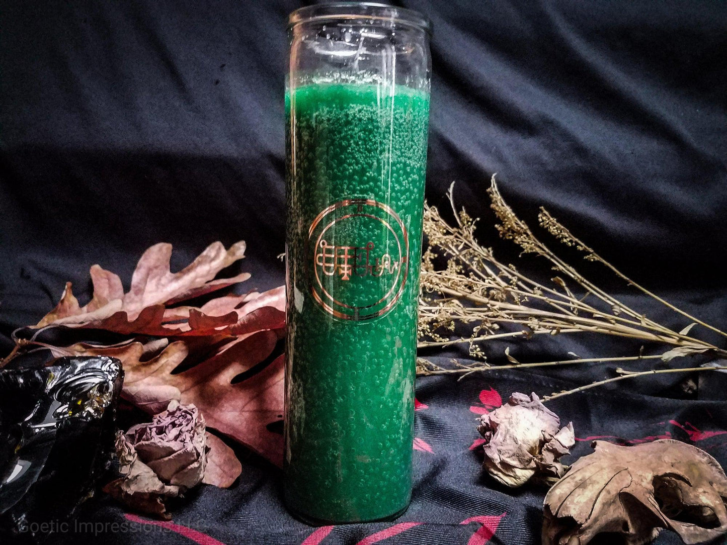 Copper Bune Seal on Green 7 Day candle