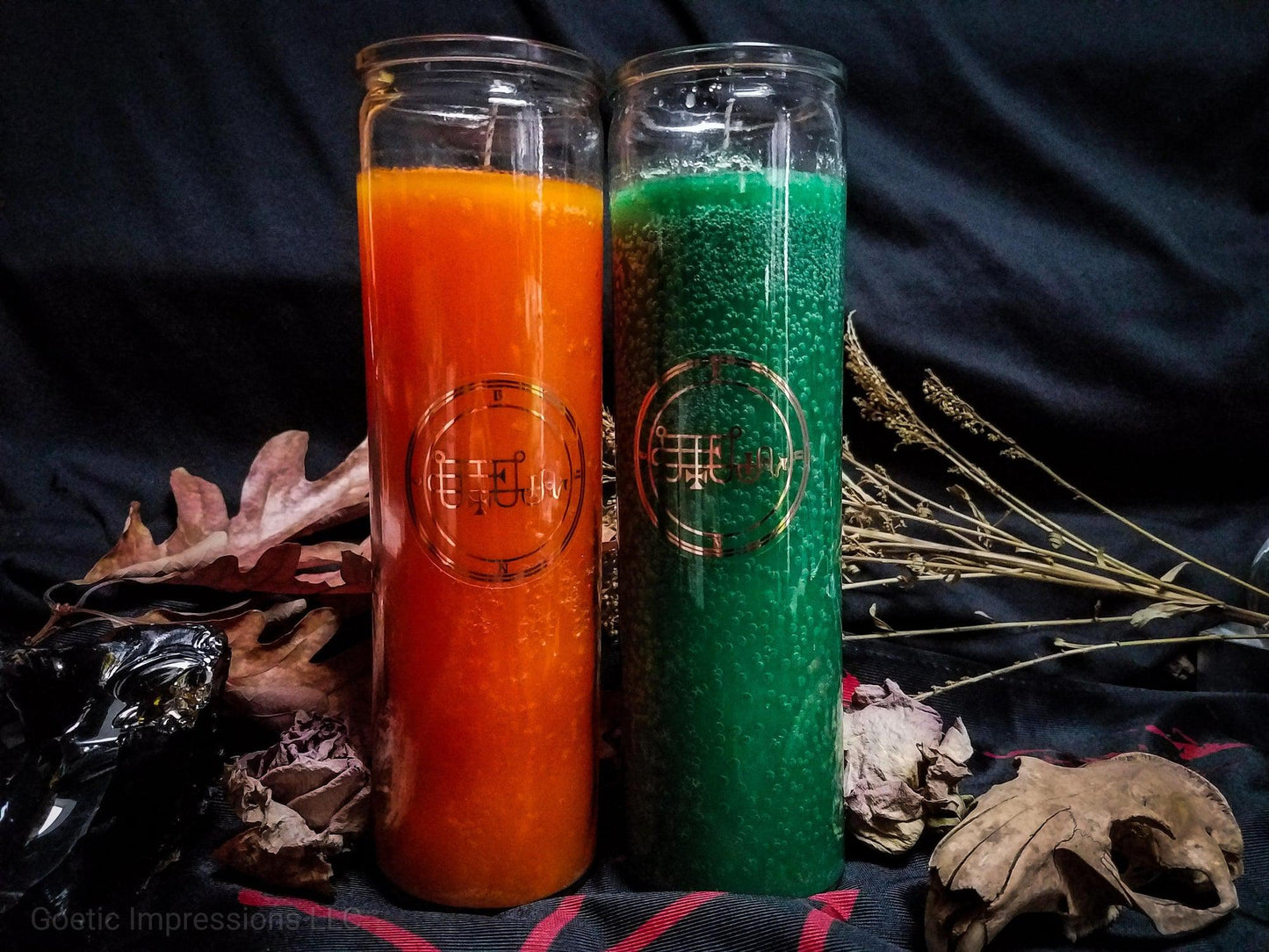 Green and Orange 7 Day Candles with Bune sigil