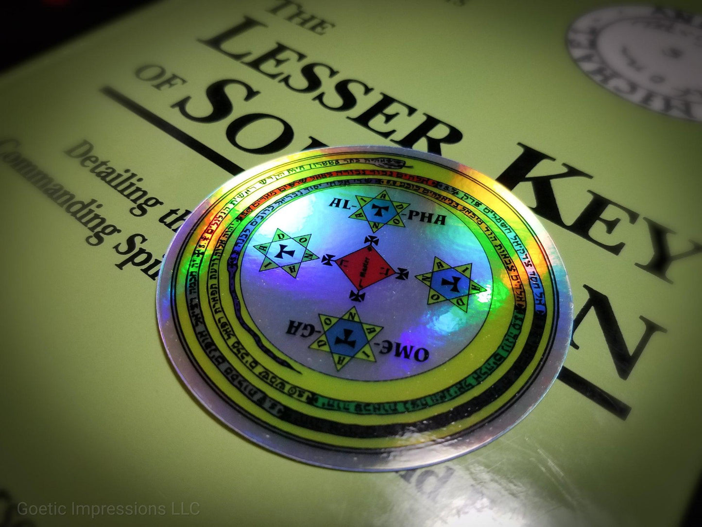 Circle of Solomon holographic sticker on Lesser Key of Solomon book.