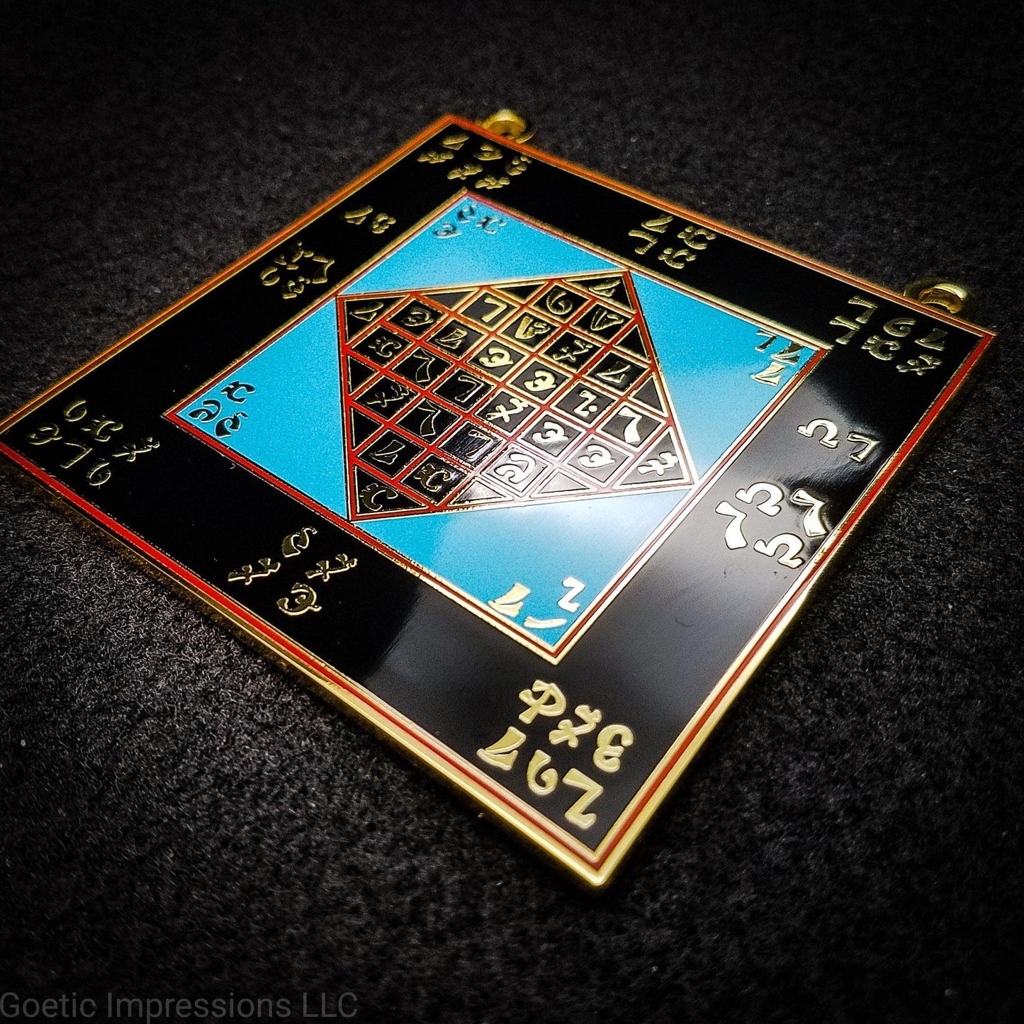 Gold plated, Black, red and blue Colored Enochian Lamen