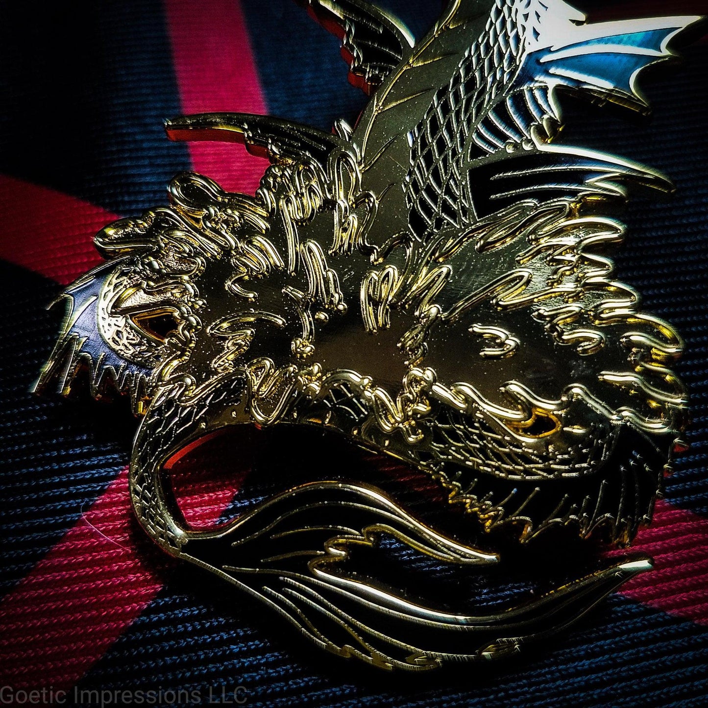 A close up of a Leviathan pin showing detail.