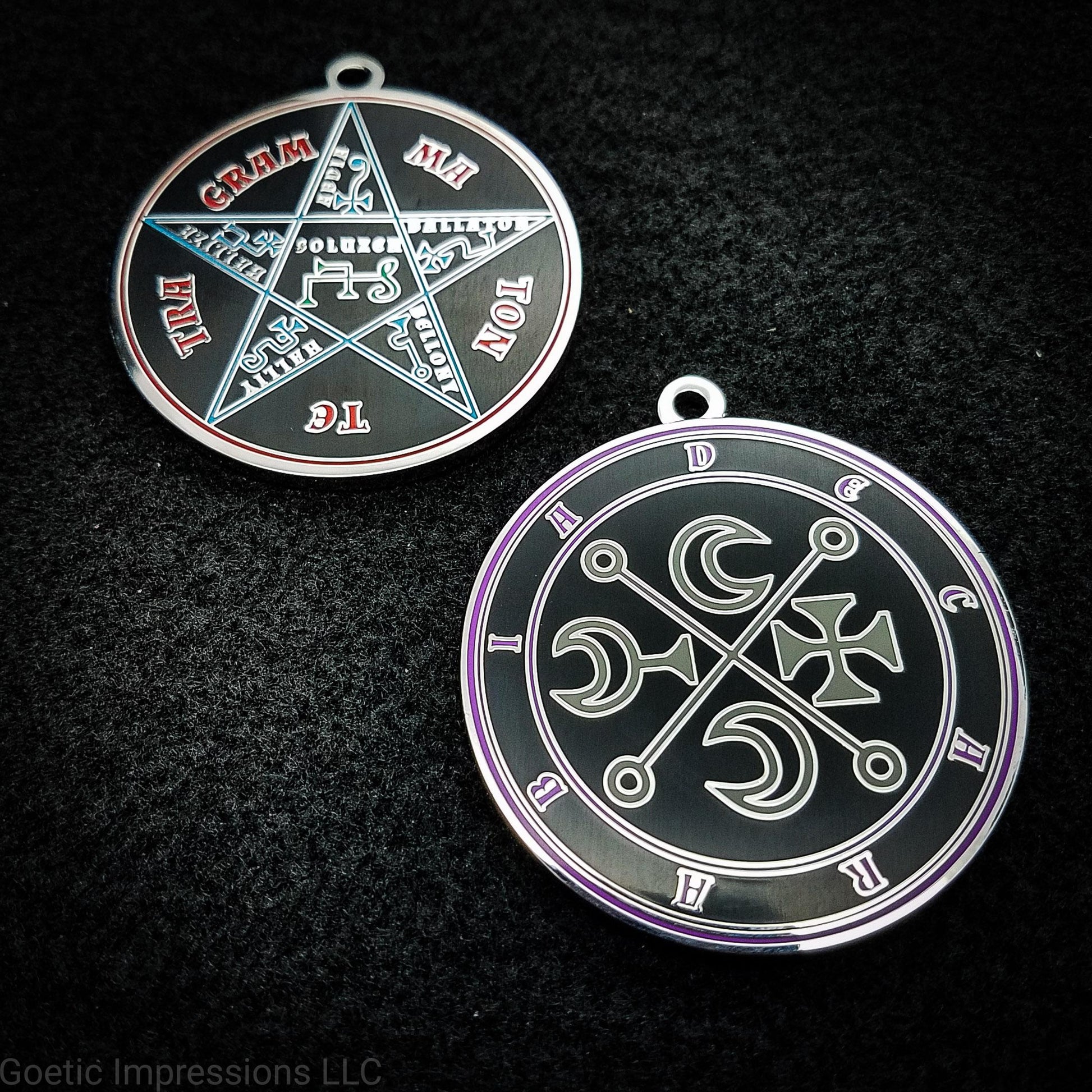 Decarabia sigil pendant with pentacle of solomon on reverse side