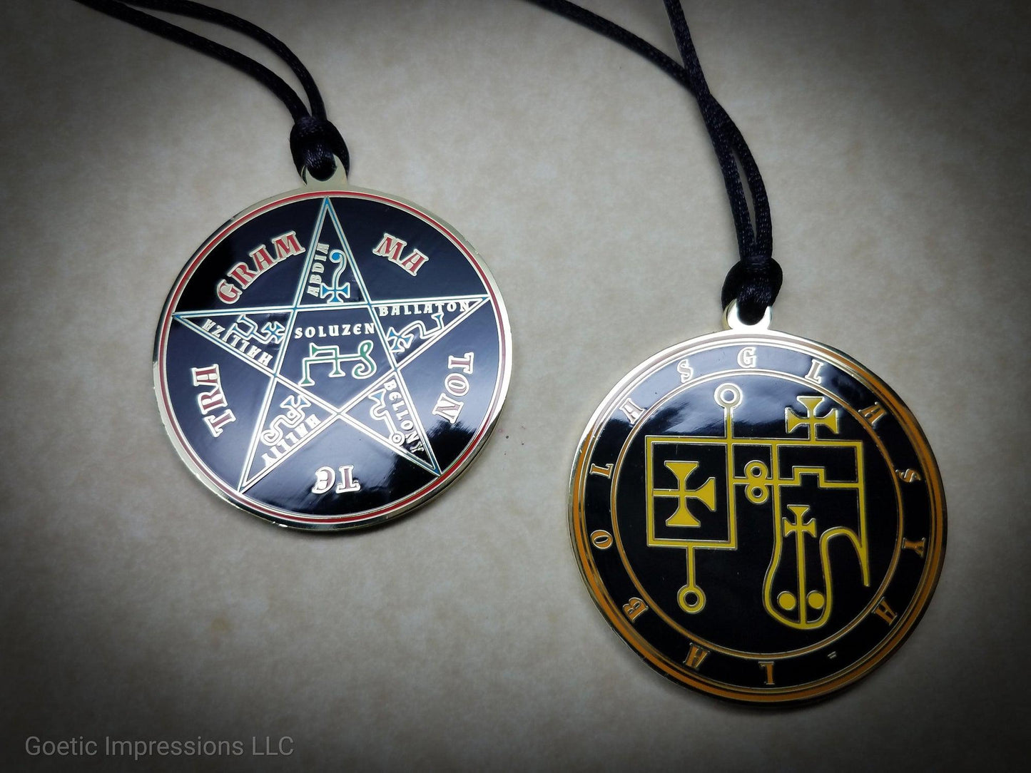 Ars goetia Seal of Glasya-Labolas sigil medallion with Pentacle of Solomon on reverse side.