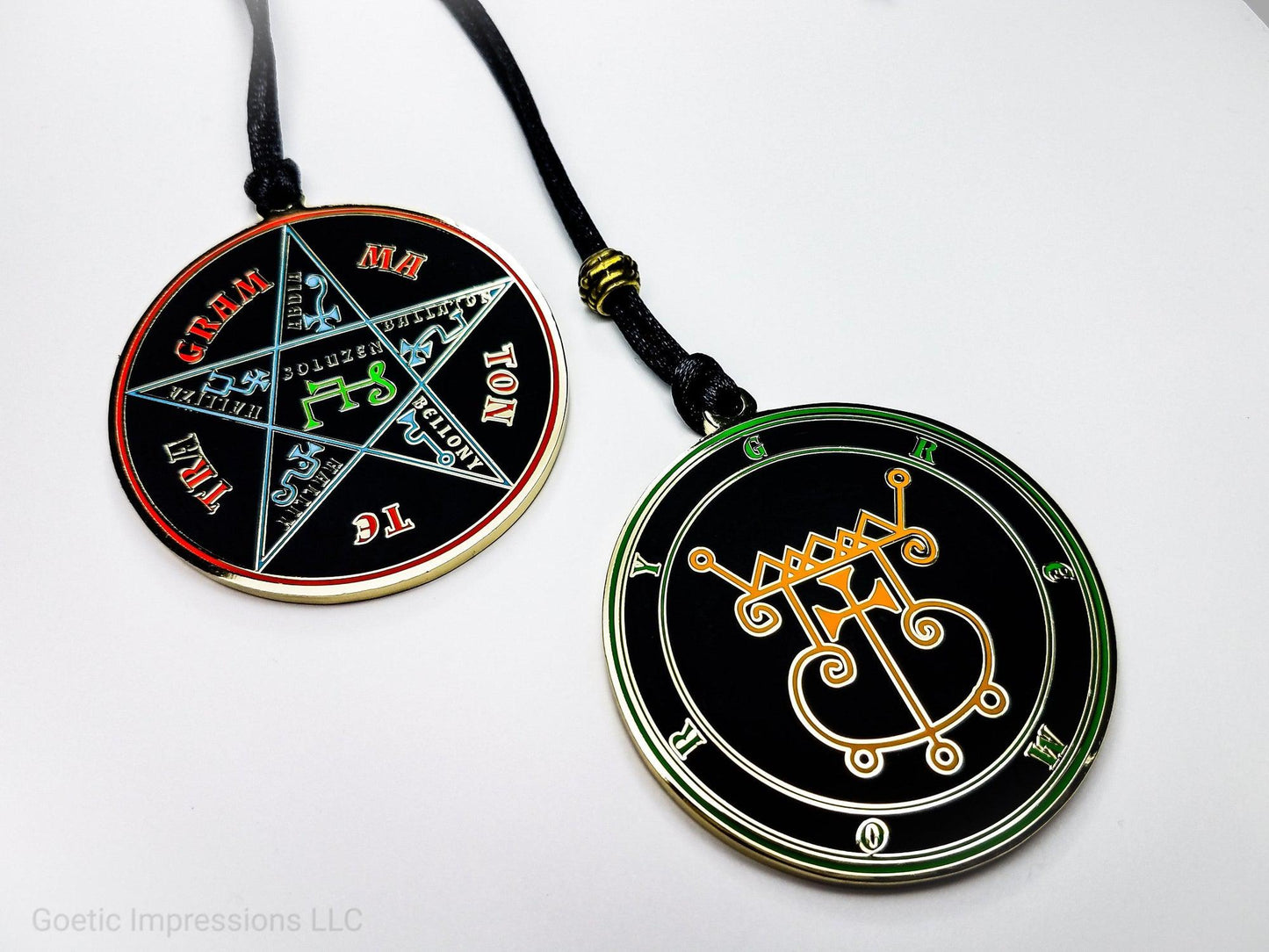 Seal of Gremory sigil pendant with Pentacle of Solomon on reverse side in Brass