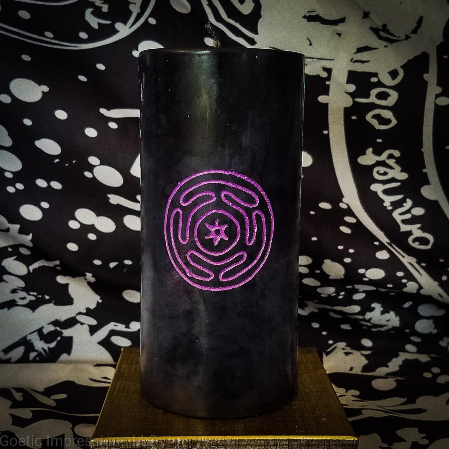 Black Pillar candle with purple Hekate sigil