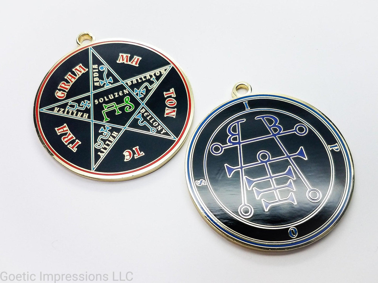 Lesser Key of Solomon: Ars Goetia, Goetic Seal Ipos sigil pendant with feautring the Pentacle of Solomon on the reverse side.