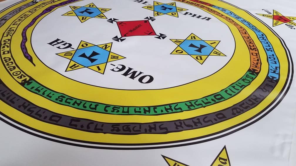 Close up of a fully colored Lesser Key of Solomon Goetic Evocation Ritual Mat