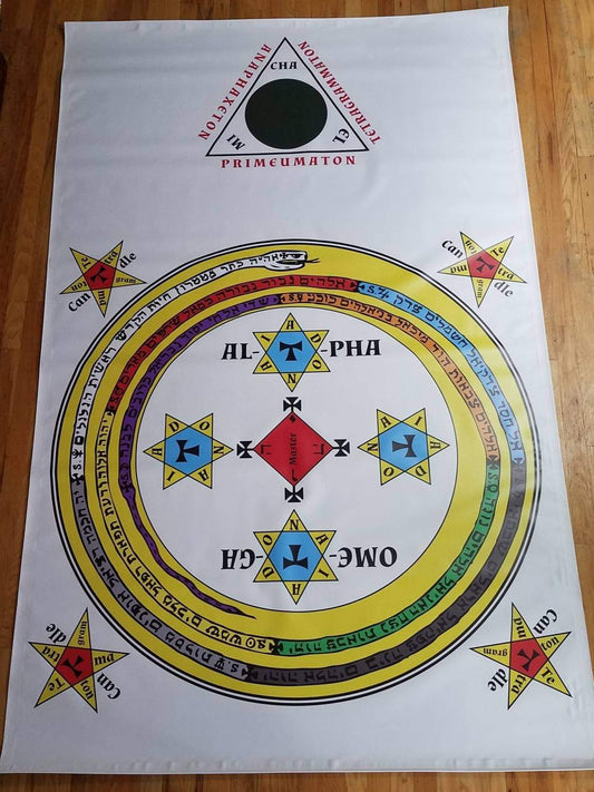 Lesser Key of Solomon ritual summoning mat fully colored with triangle