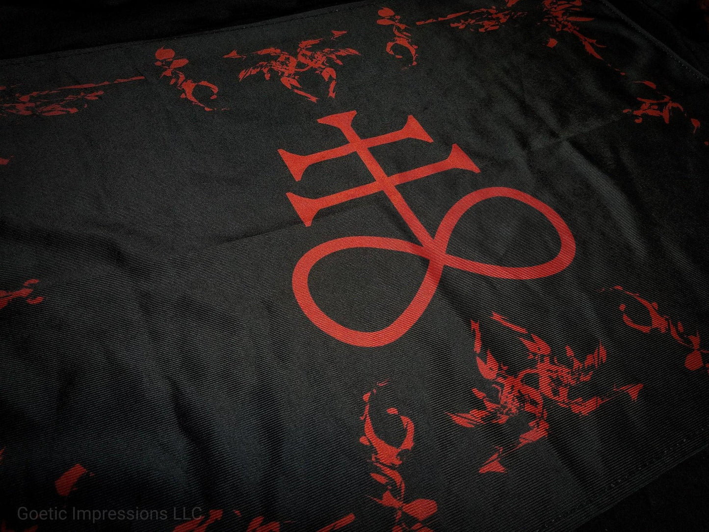 Black and red Leviathan altar cloth