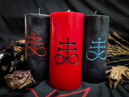 Pillar candles featuring Leviathan cross.
