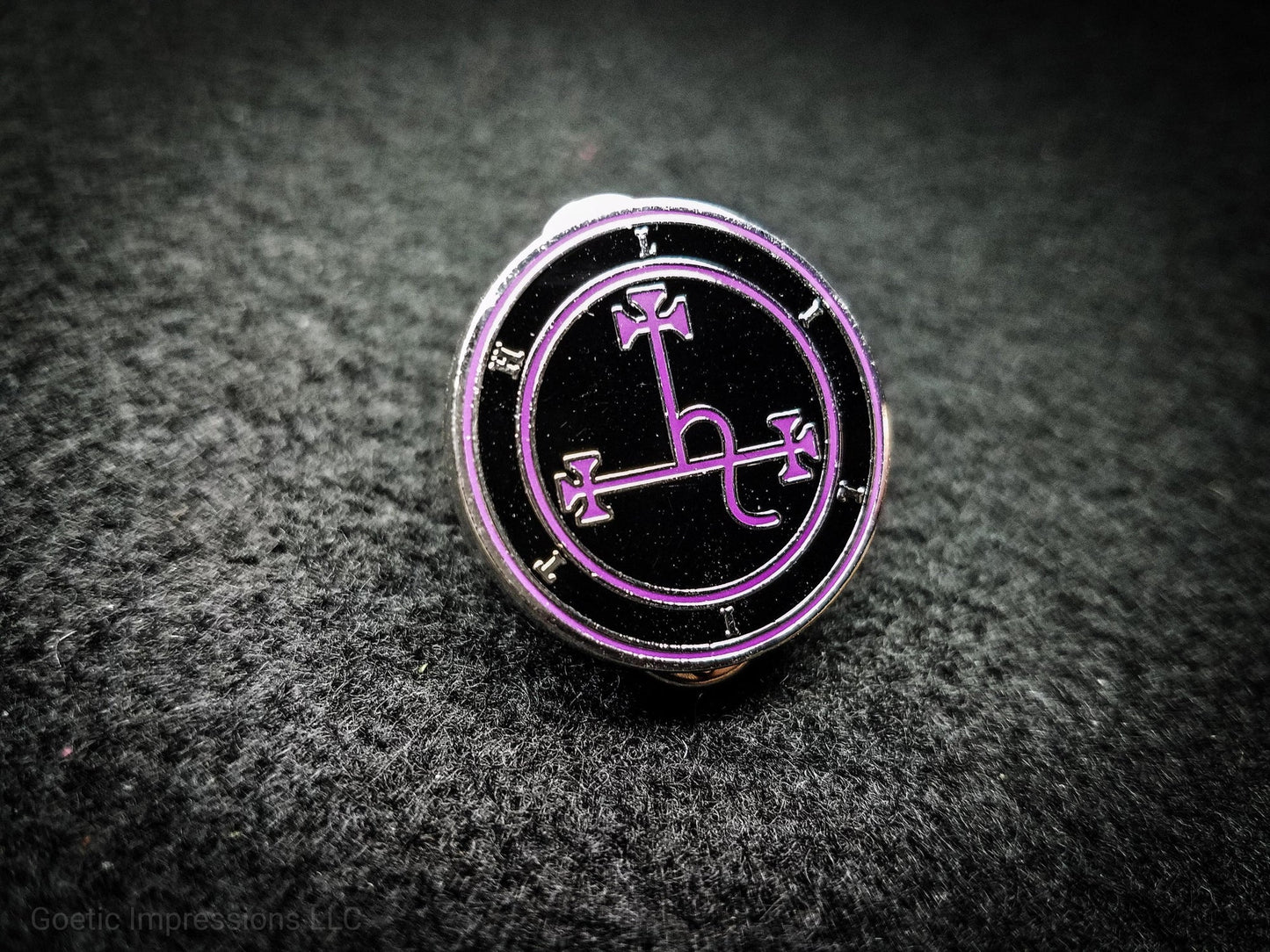 Purple and Silver Lilith sigil hard enamel pin