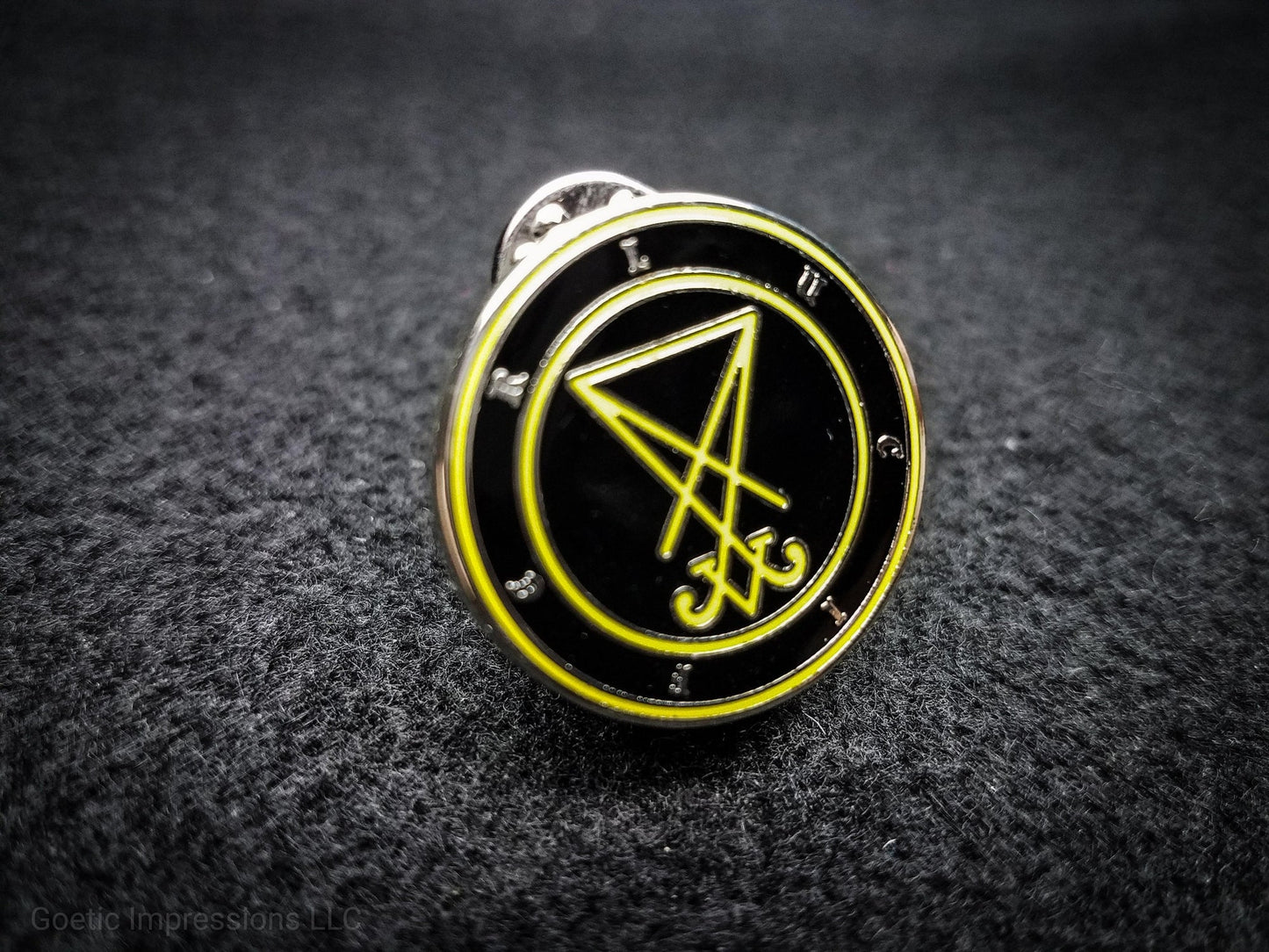 Black and Yellow Lucifer sigil hard enamel pin