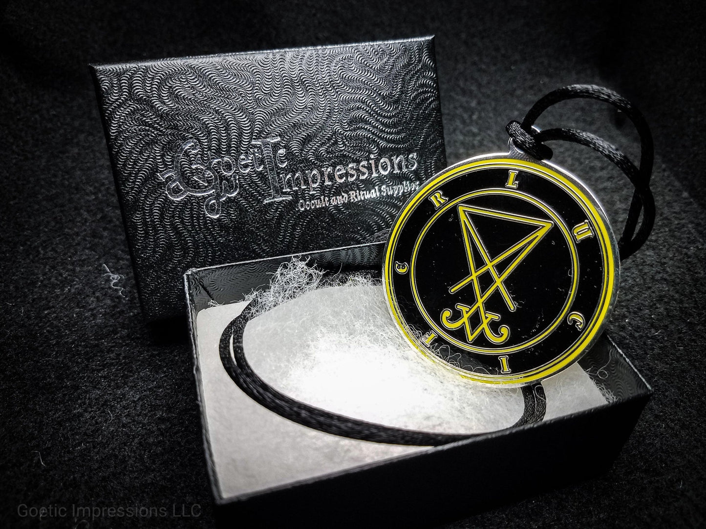 Yellow and Silver Lucifer Sigil pendant with gift box