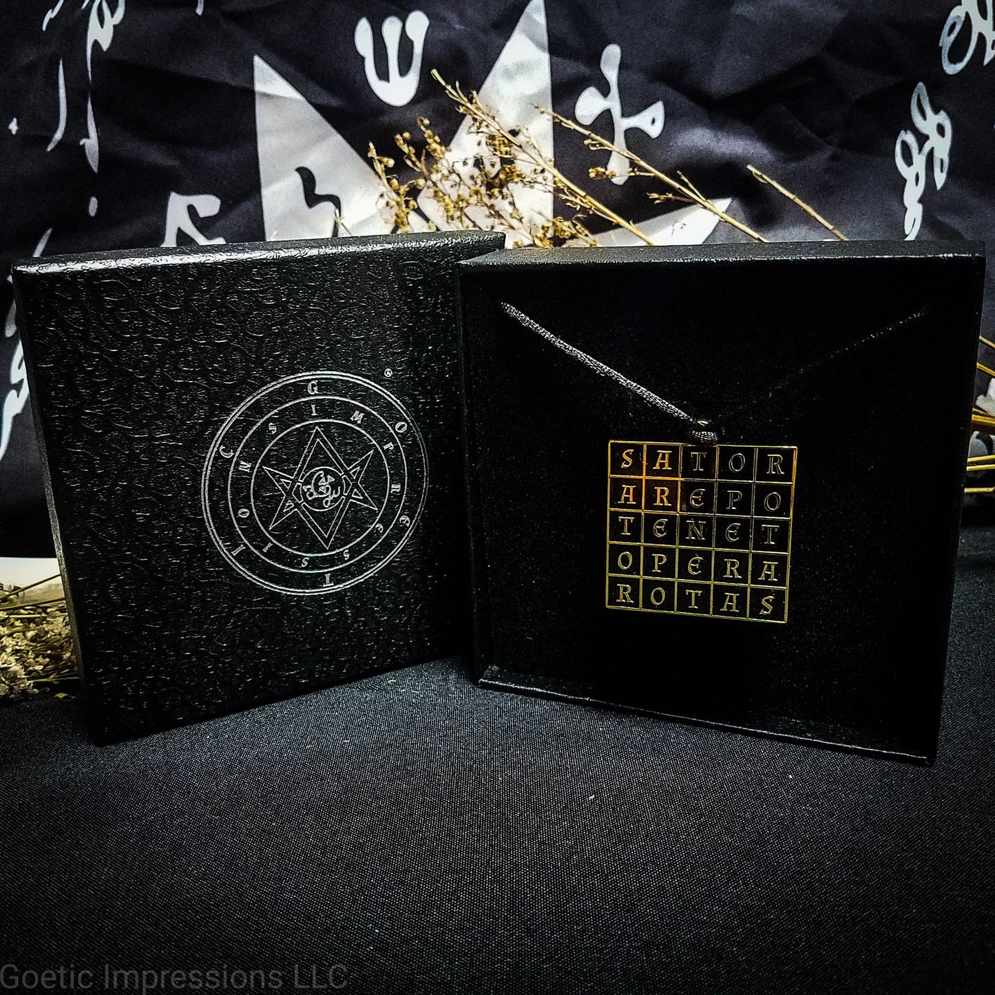 SATOR Square talisman featuring the Chi Rho symbol with Alpha and Omega on the reverse side.