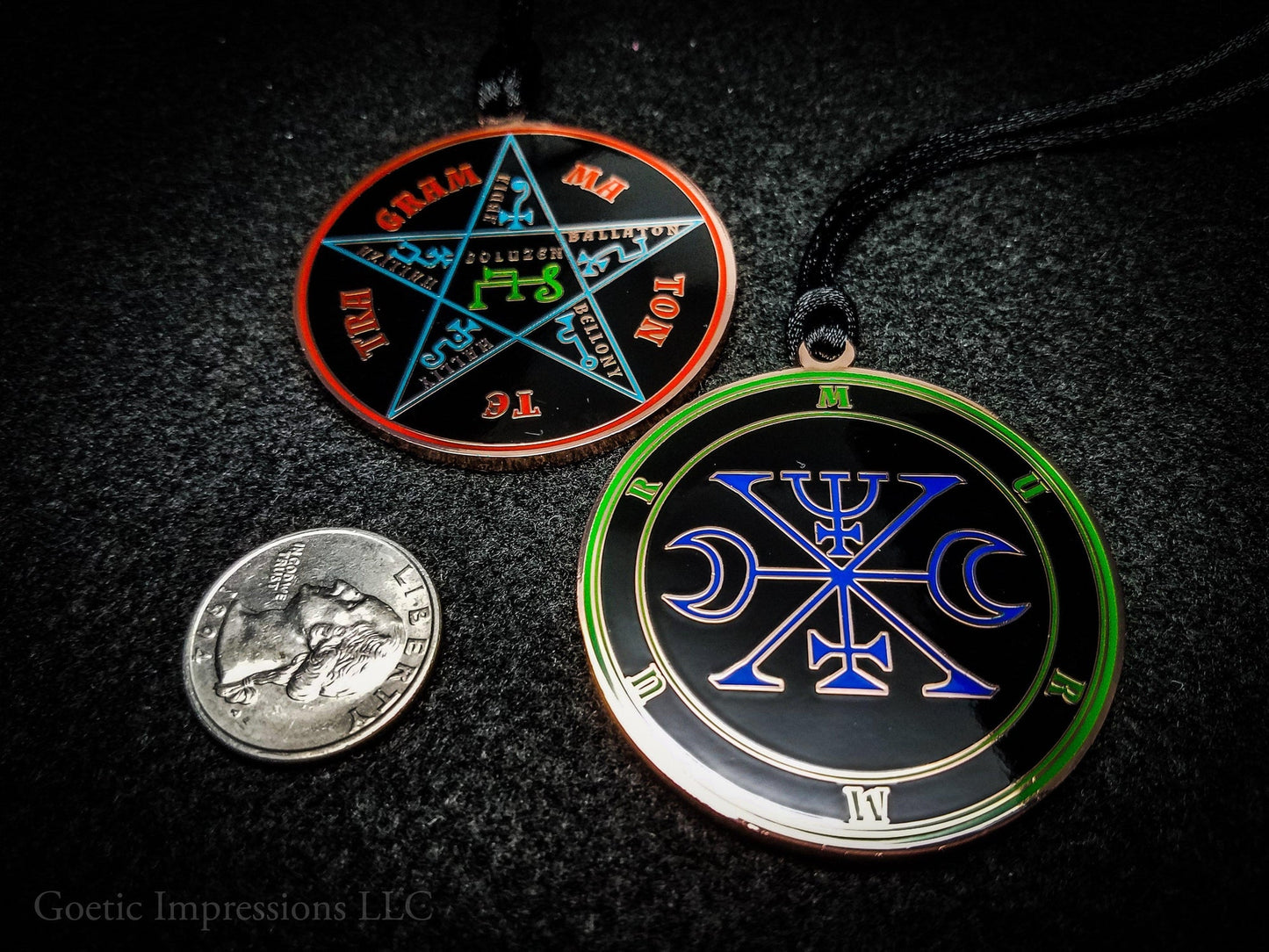 Lesser Key of Solomon: Ars Goetia, Goetic Seal Murmur sigil pendant with feautring the Pentacle of Solomon on the reverse side.