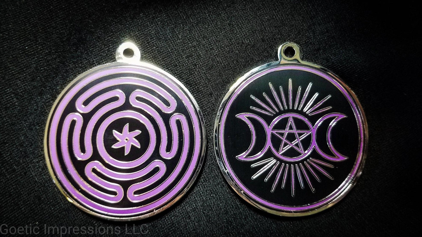 Stropholos Sigil Pendant with Triple Moon Pentagram symbol on reverse side.