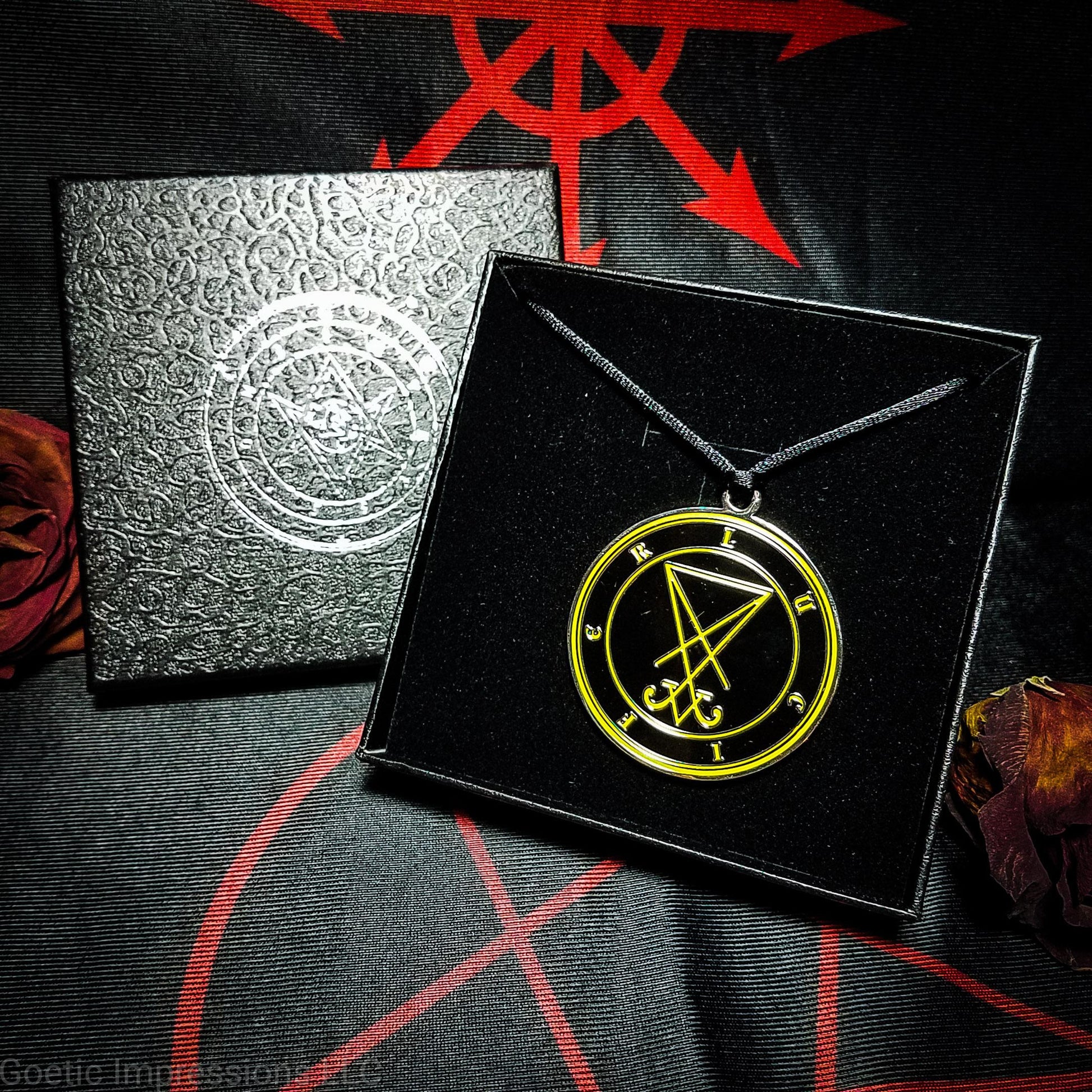 Silver and Yellow Lucifer sigil pendant with gift box
