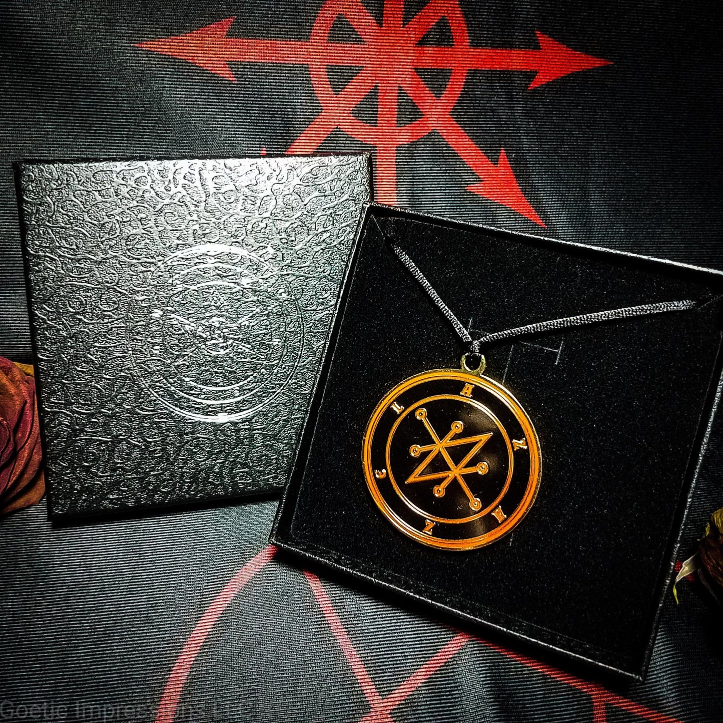 Red and Black Azazel sigil talisman with gift box