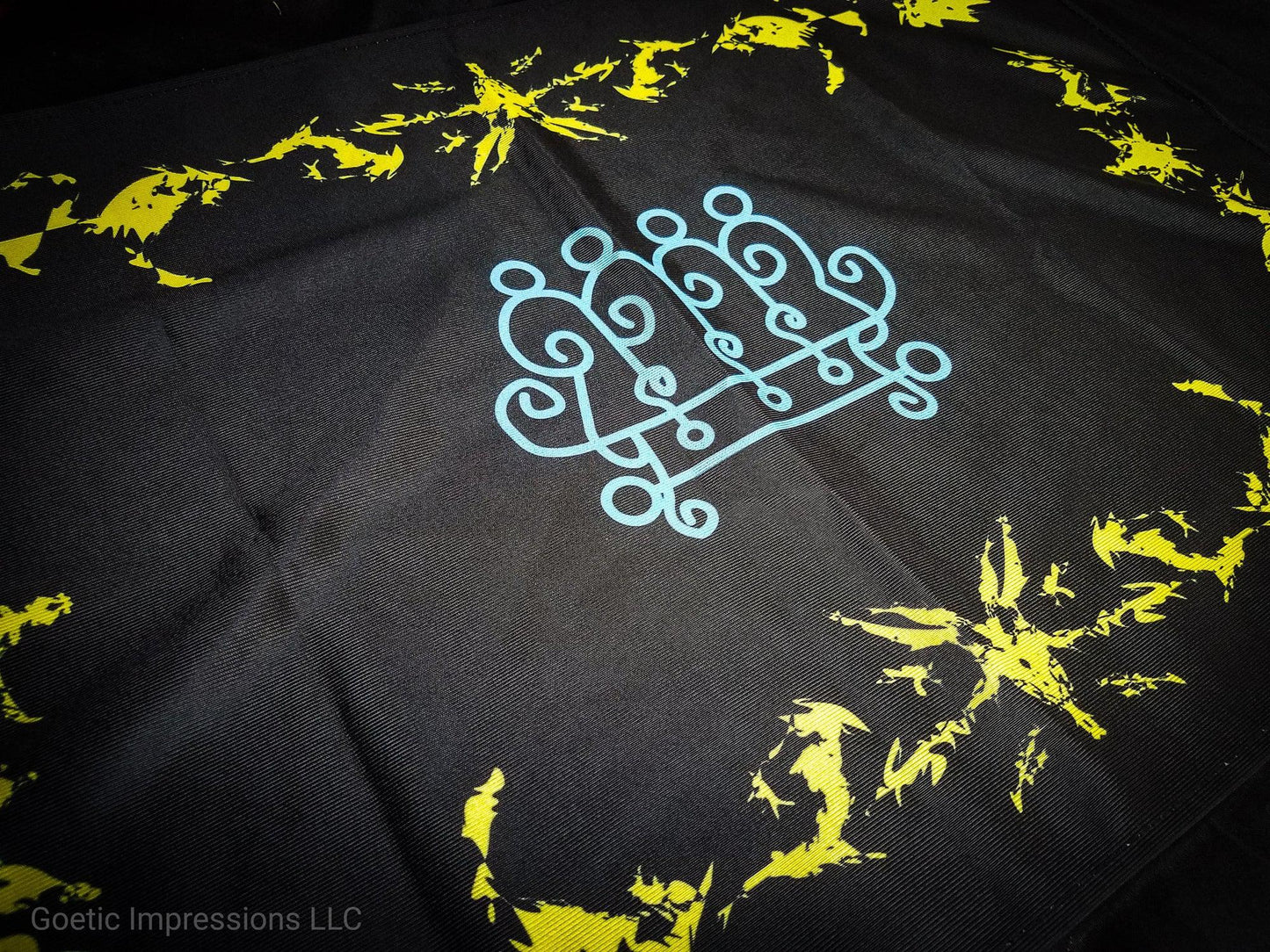 Blue and yellow Paimon sigil altar cloth