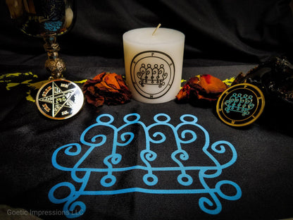 Paimon altar with altar cloth, medallion and candle