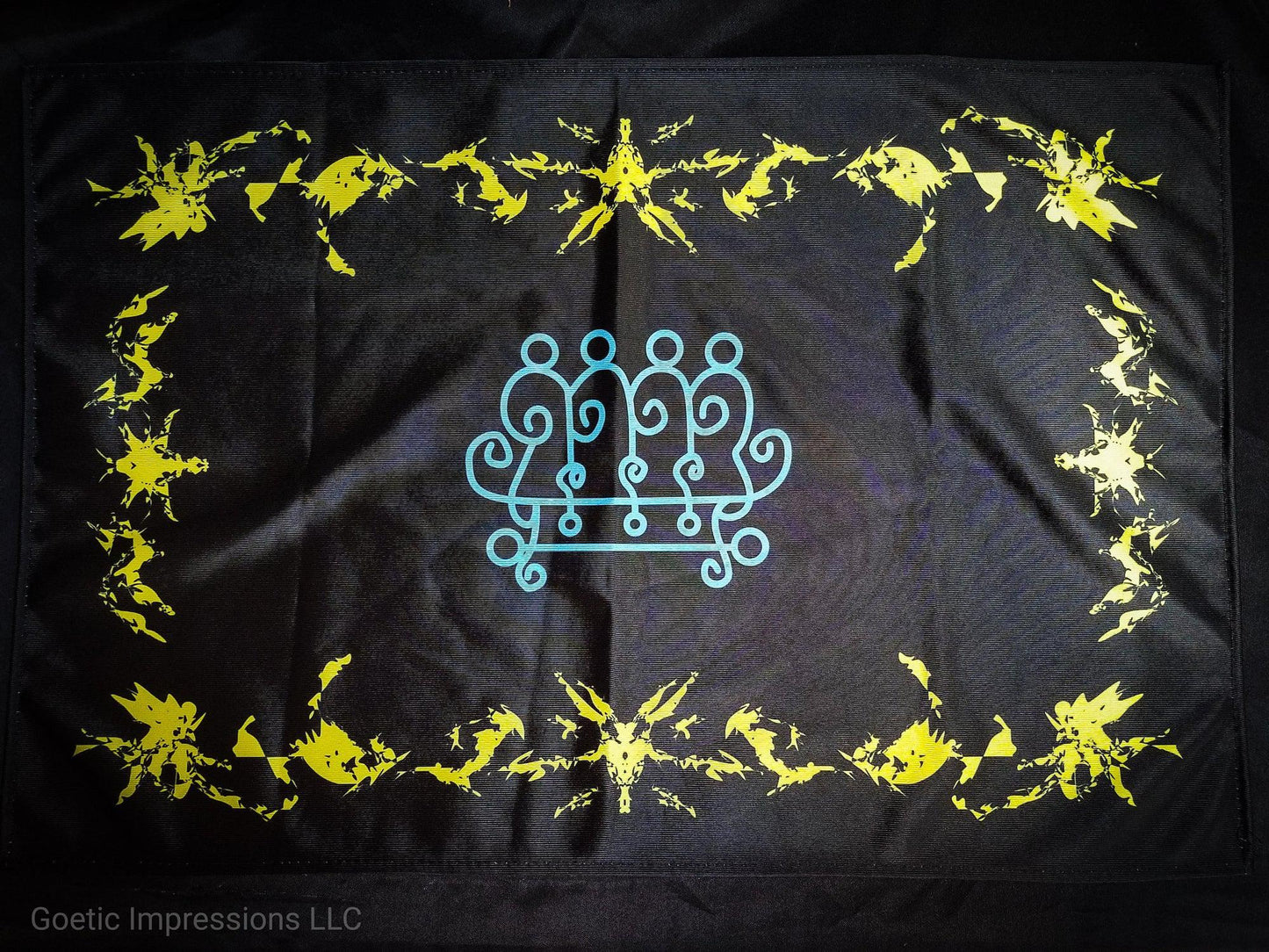 Blue and yellow Paimon sigil altar cloth