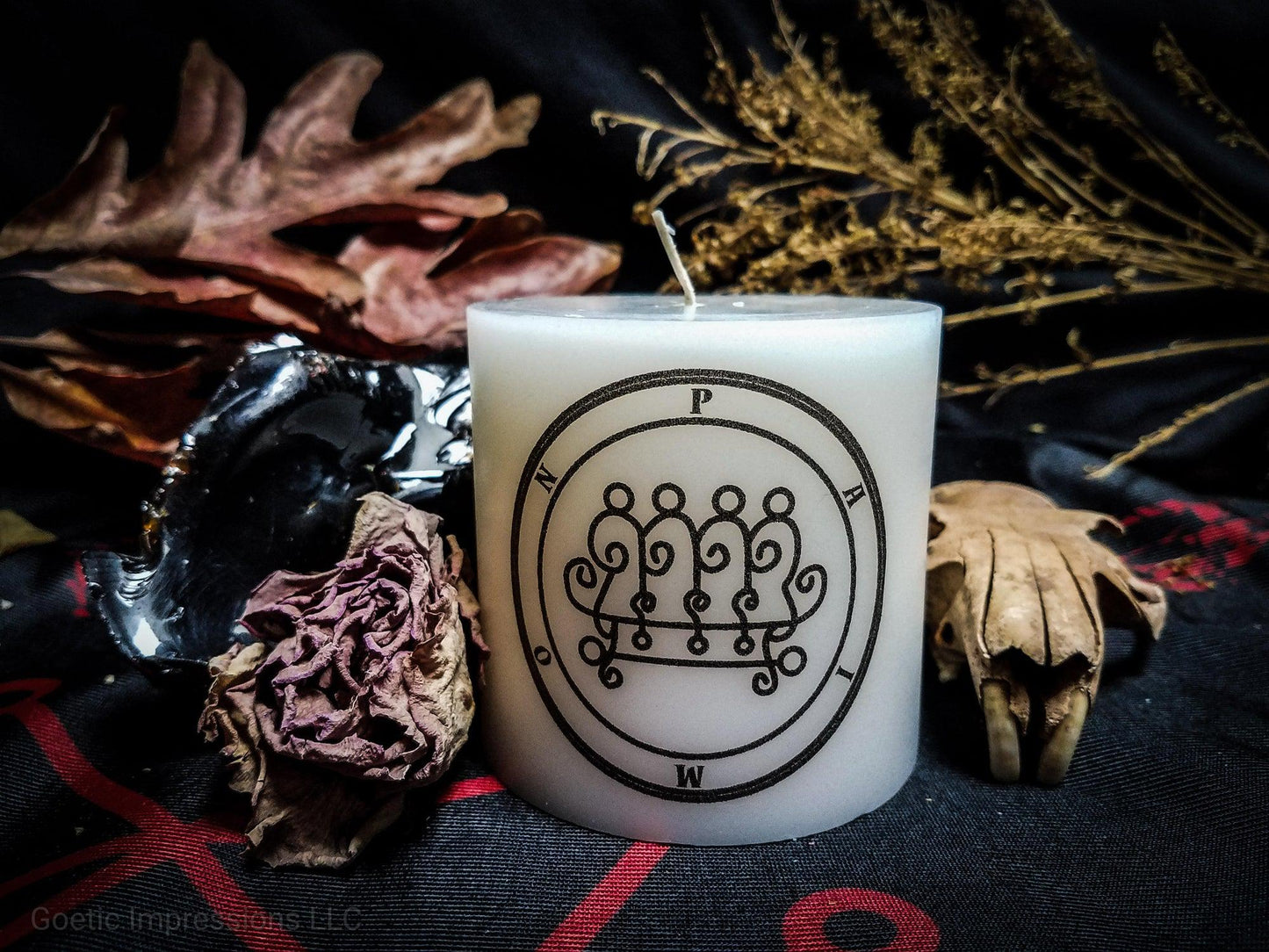 Black and White Paimon seal on a white candle