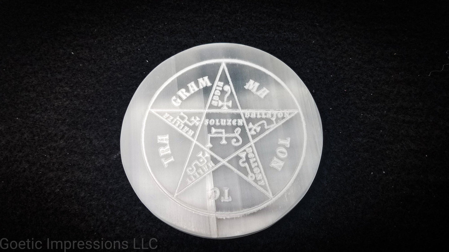 Pentacle of Solomon selenite charging plate