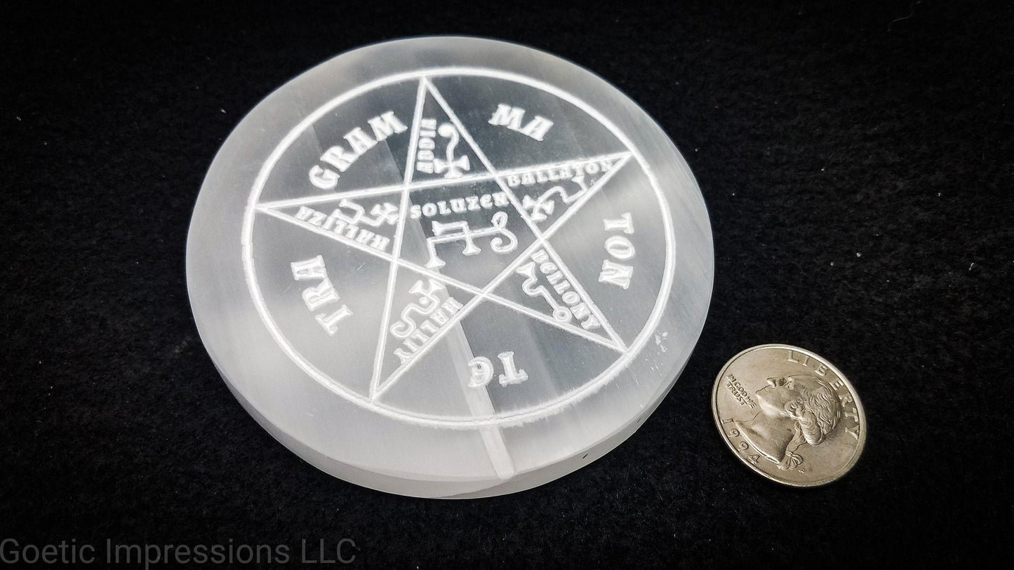 Pentacle of Solomon selenite charging plate