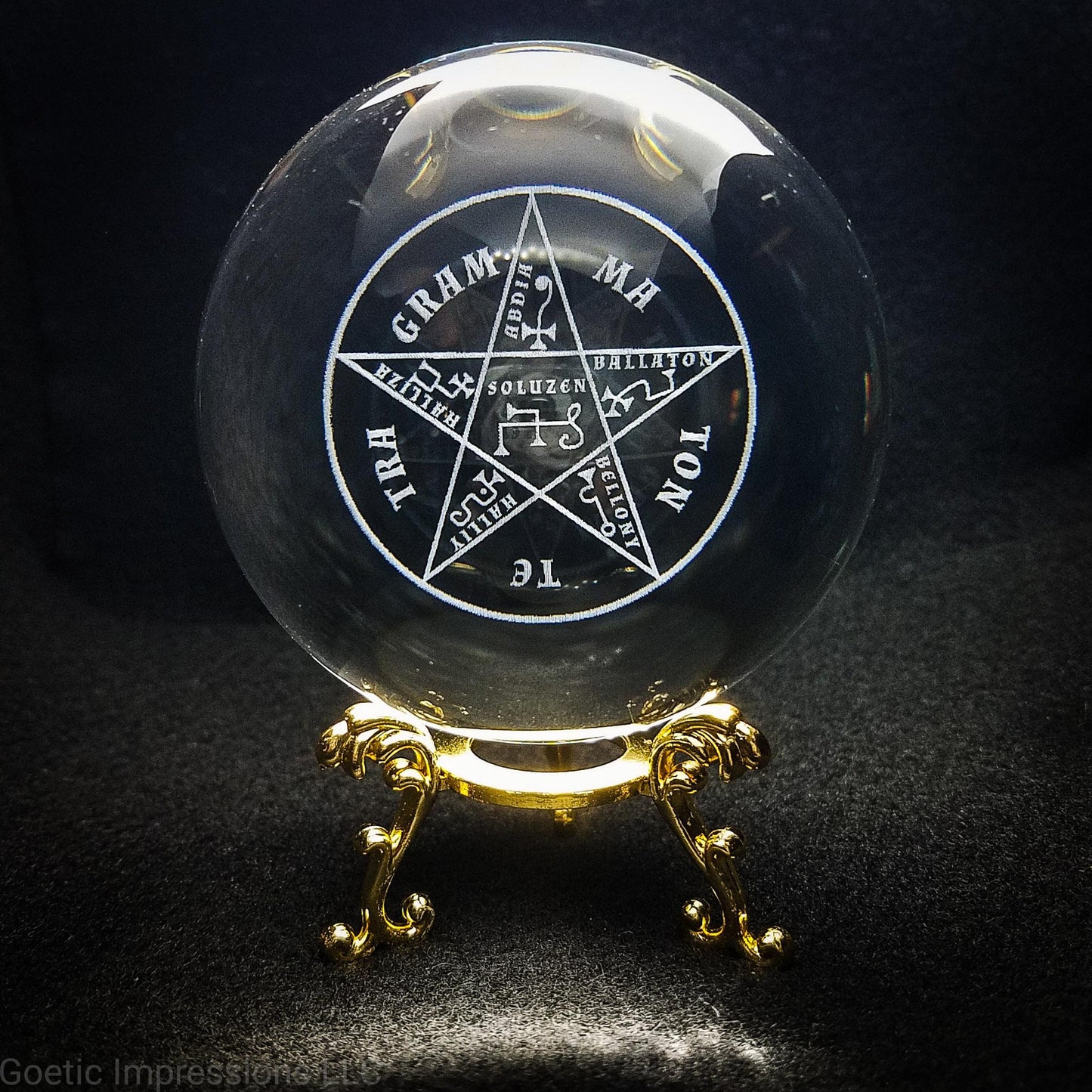 Pentacle of Solomon engraved in a crystal ball
