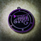 Talisman of goetic spirit Ronove. Ronove's sigil is purple with the circles surrounding in purple along with the name on a black background. 