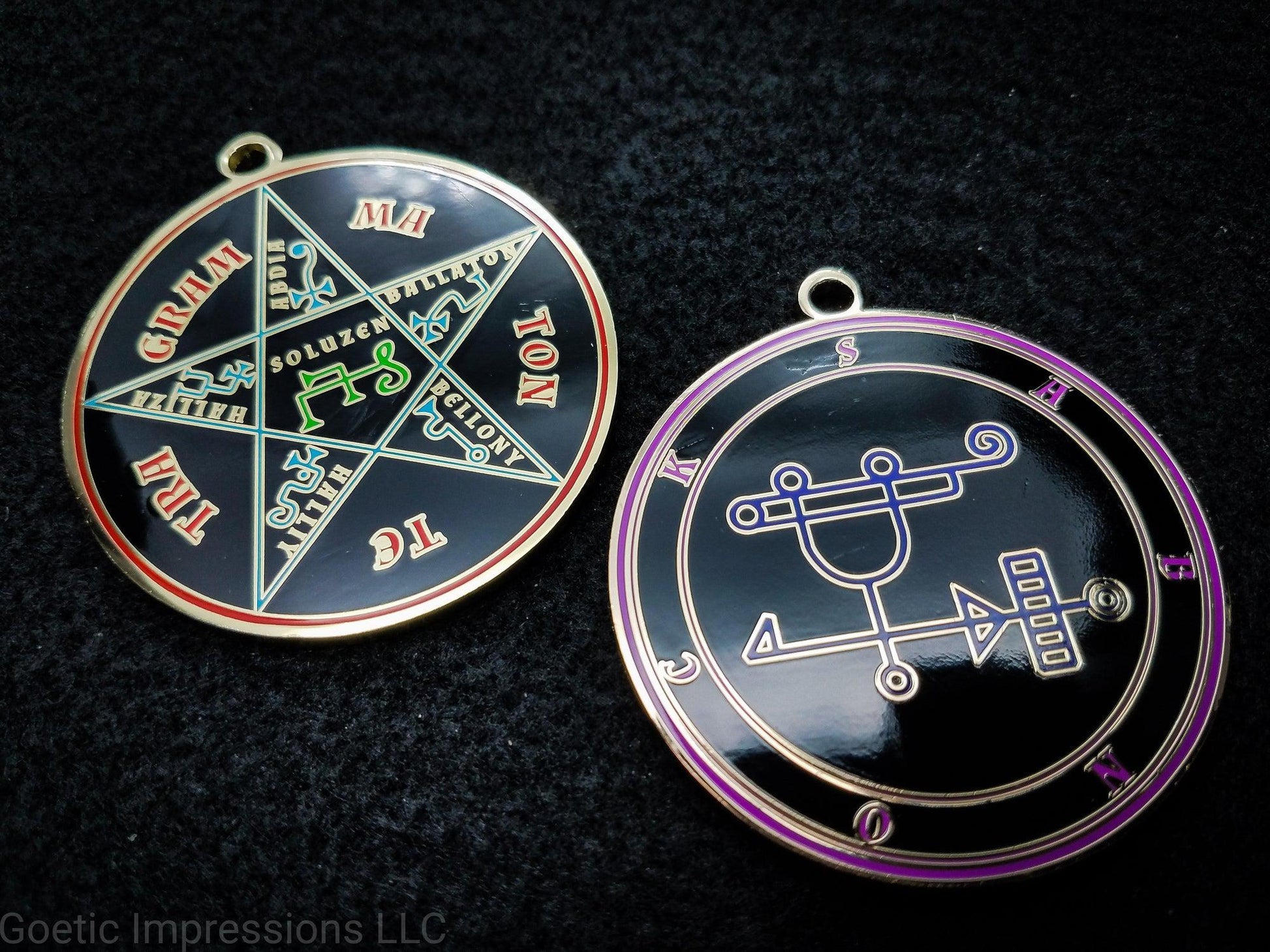 Lesser Key of Solomon: Ars Goetia, Goetic Seal Sabnock sigil talisman with feautring the Pentacle of Solomon on the reverse side.