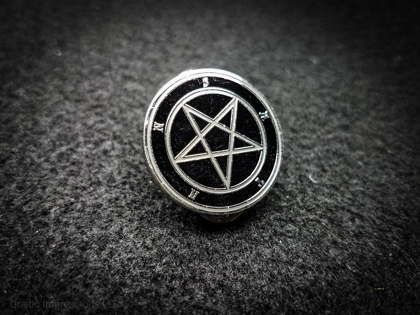 Black and silver satan hard enamel pin