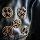 Satanic pins featuring Lilith, Azazel, Satan, Leviathan and Lucifer