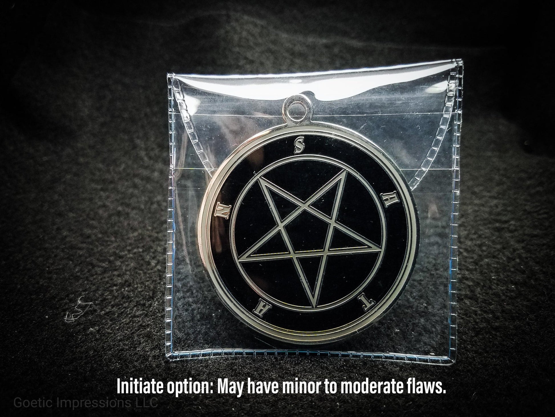 Initiate Black and Silver Satan medallion