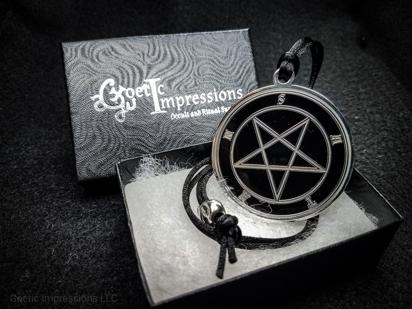 Black and Silver Satan Medallion with gift box