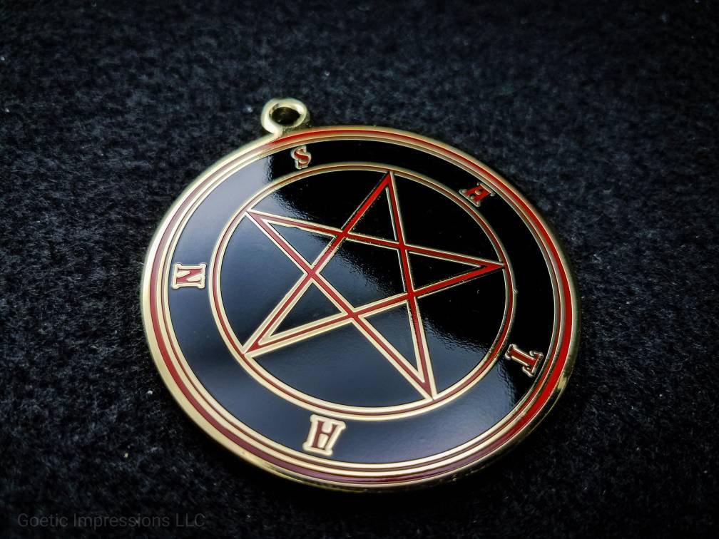 Black and red Satan sigil medallion