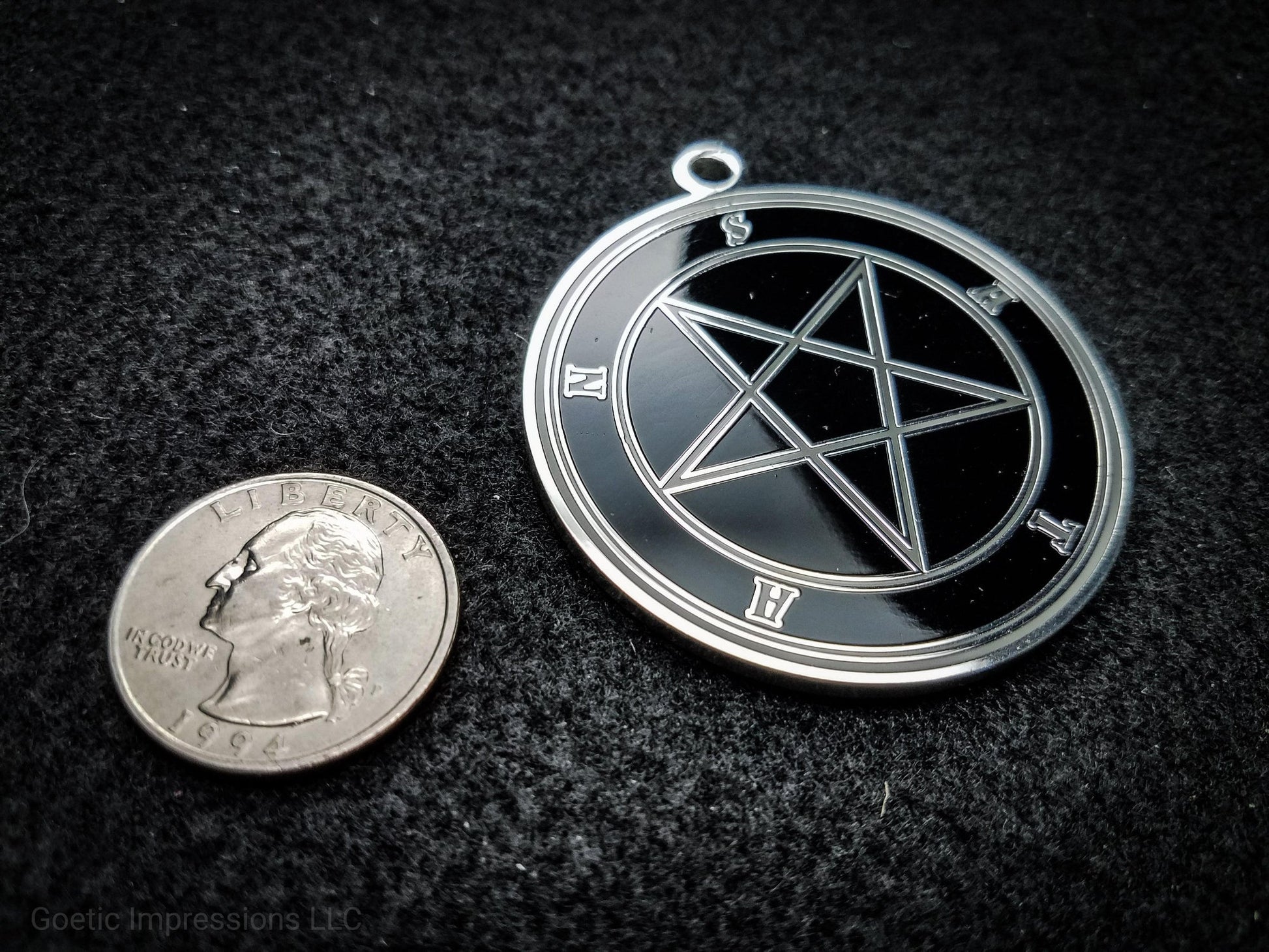 Black and Grey satanic medallion