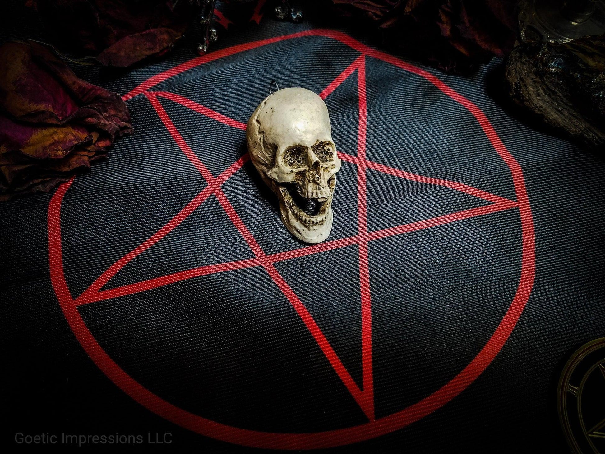 Pentagram altar cloth with skull