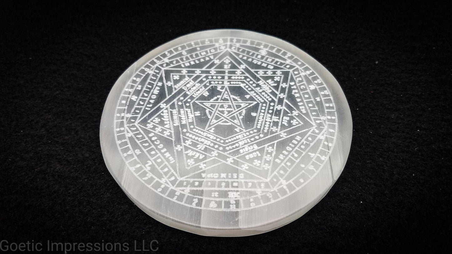 Enochian Sigillum Dei Aemeth selenite charging plate