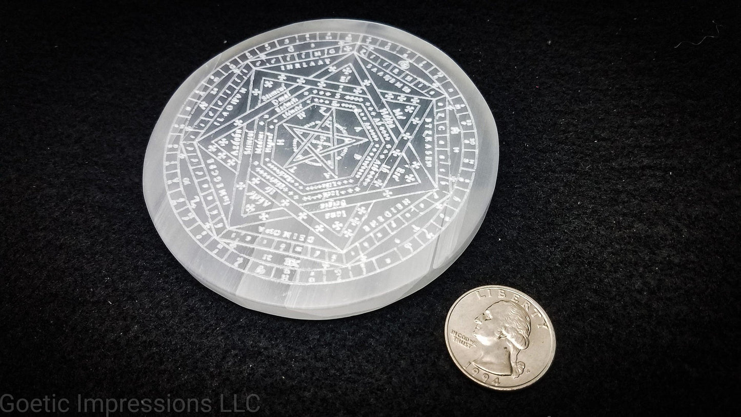 Enochian Sigillum Dei Aemeth selenite charging plate