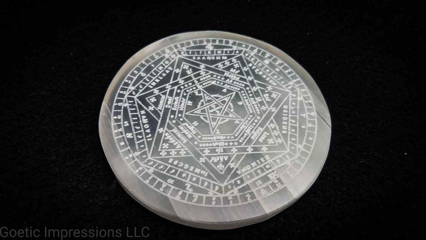 Enochian Sigillum Dei Aemeth selenite charging plate