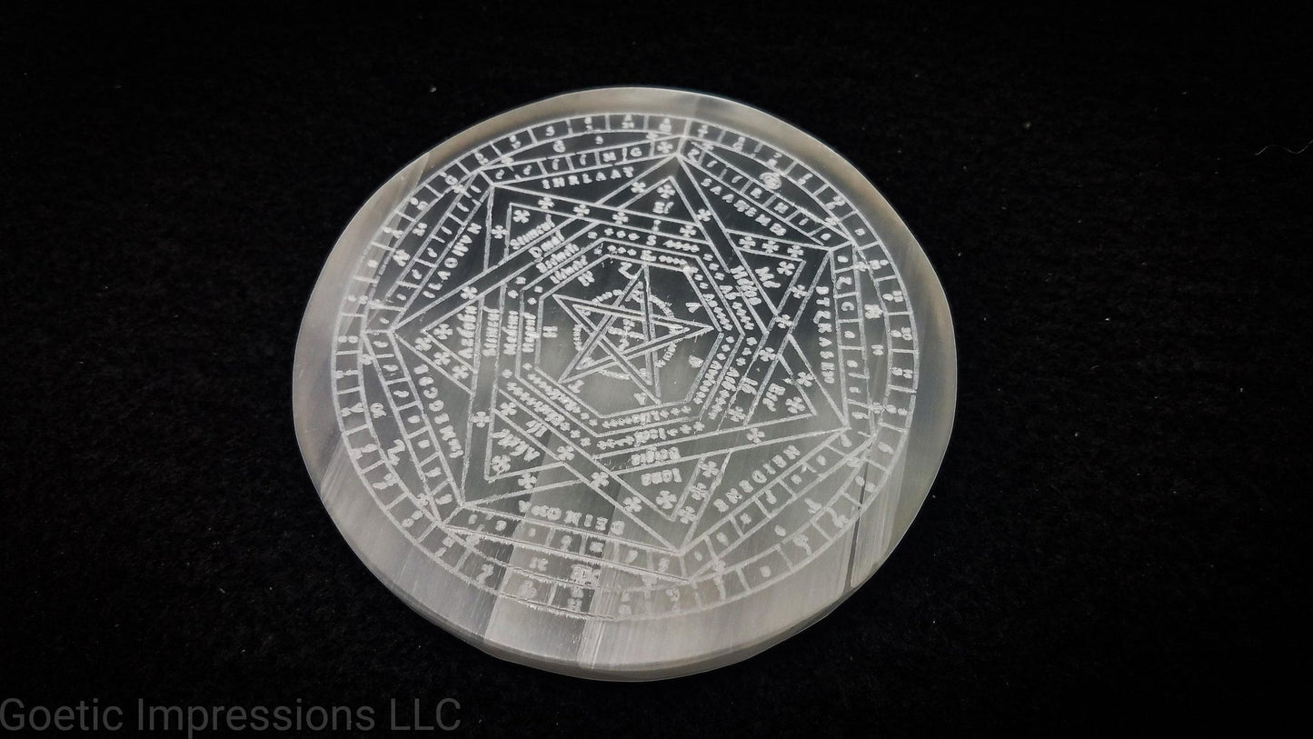 Enochian Sigillum Dei Aemeth selenite charging plate