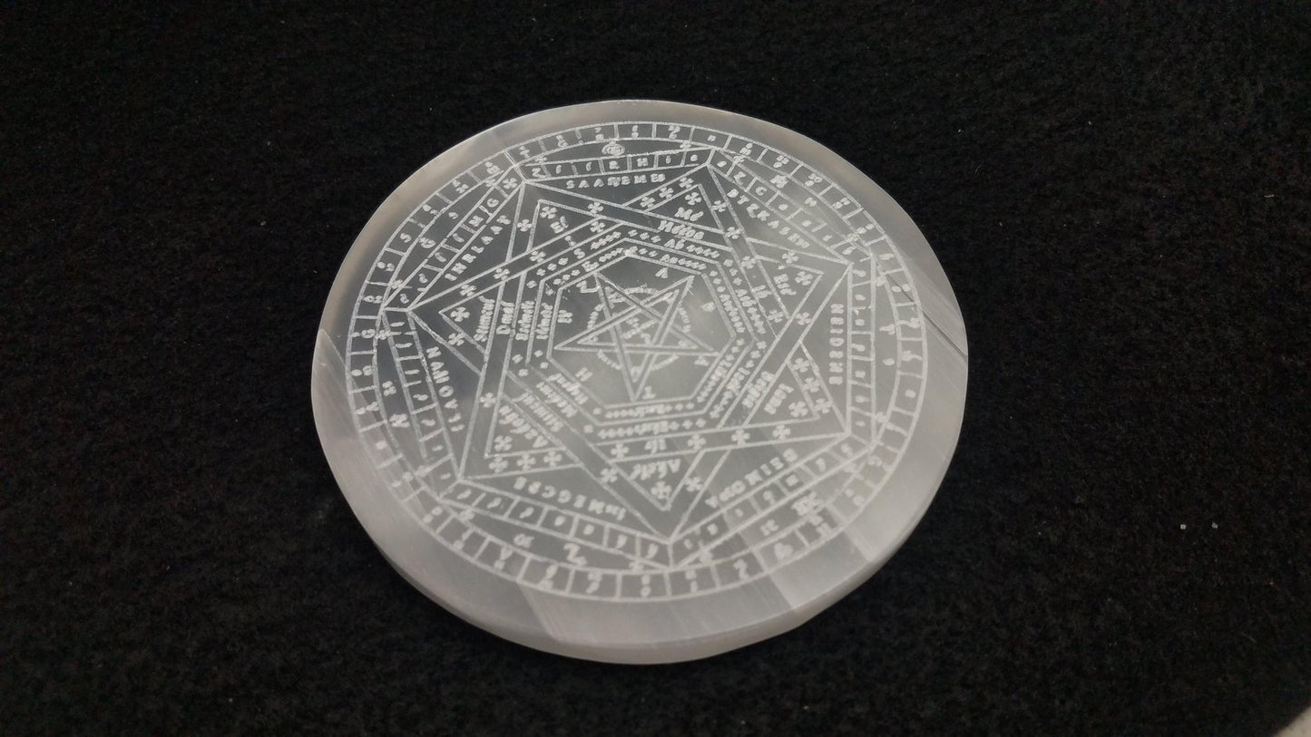 Enochian Sigillum Dei Aemeth selenite charging plate