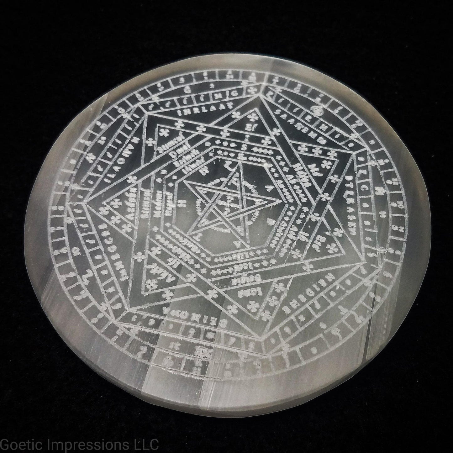 Enochian Sigillum Dei Aemeth selenite charging plate