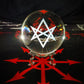 Unicursal Hexagram sigil crystal ball with chaos star altar cloth