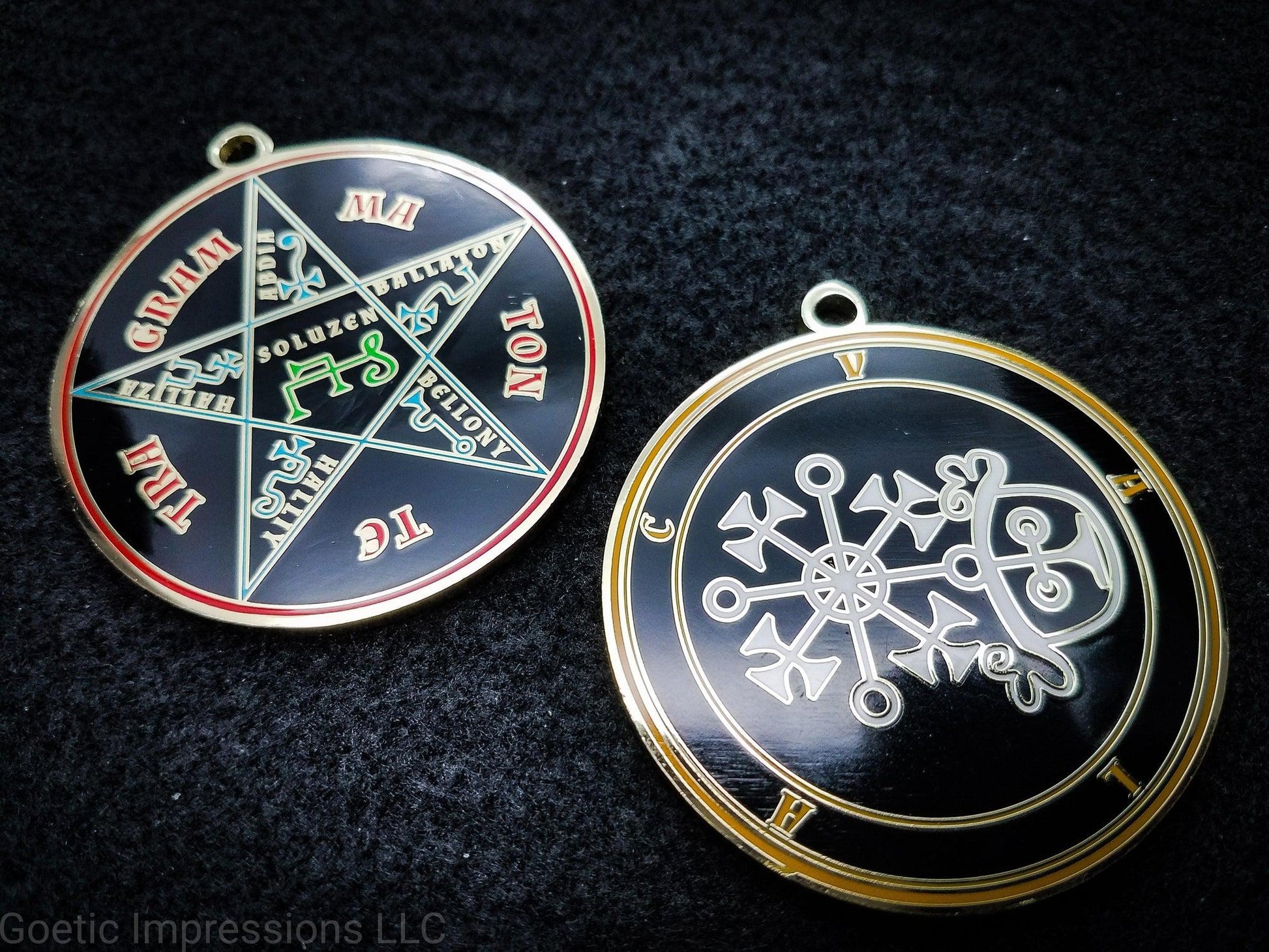Seal of Valac sigil talisman with Pentacle of Solomon on reverse side.